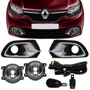 Kit Farol Milha Ld Le Renault Logan 2015/ Moldura Cromada (