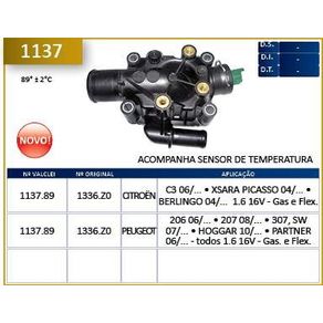Termostato 206/ 207/ 307/ Sw/ C3 1.6 16V 06/ Xsara Picasso 04/ C4 1.6 16V 04/ C/Carcaca C/Sensor(Completa)
