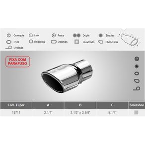 Tubo Escap Esportivo Tuper Zafira 2.1/4 X 3.1/2 X 2.5/8 X 5.1/4 Pol Cromado Fixa C/Parafuso