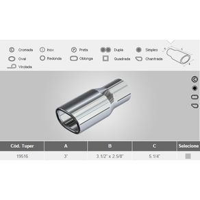 Tubo Escap Esportivo Tuper Focus/ Linea/ Civic 2 X 3.1/2 X 2.5/8 X 5.1/4 Pol Cromado Fixa C/Parafuso