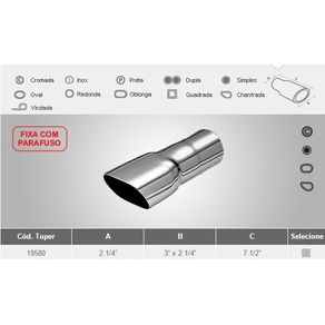 Tubo Escap Esportivo Tuper 2.1/4 X 3 X 2.1/4 X 7.1/2 Pol Cromado Fixa C/Parafuso